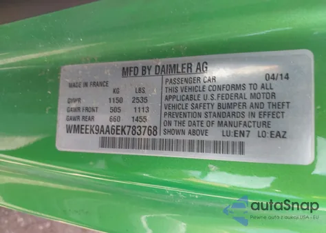 2014 Smart Fortwo Electric Drive Passion z USA, uszkodzony, nr VIN WMEEK9AA6EK783768